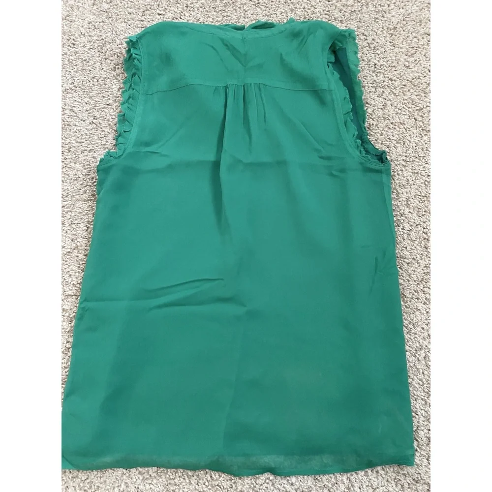 J. Crew Green Ruffle Collar Sleeveless Blouse
